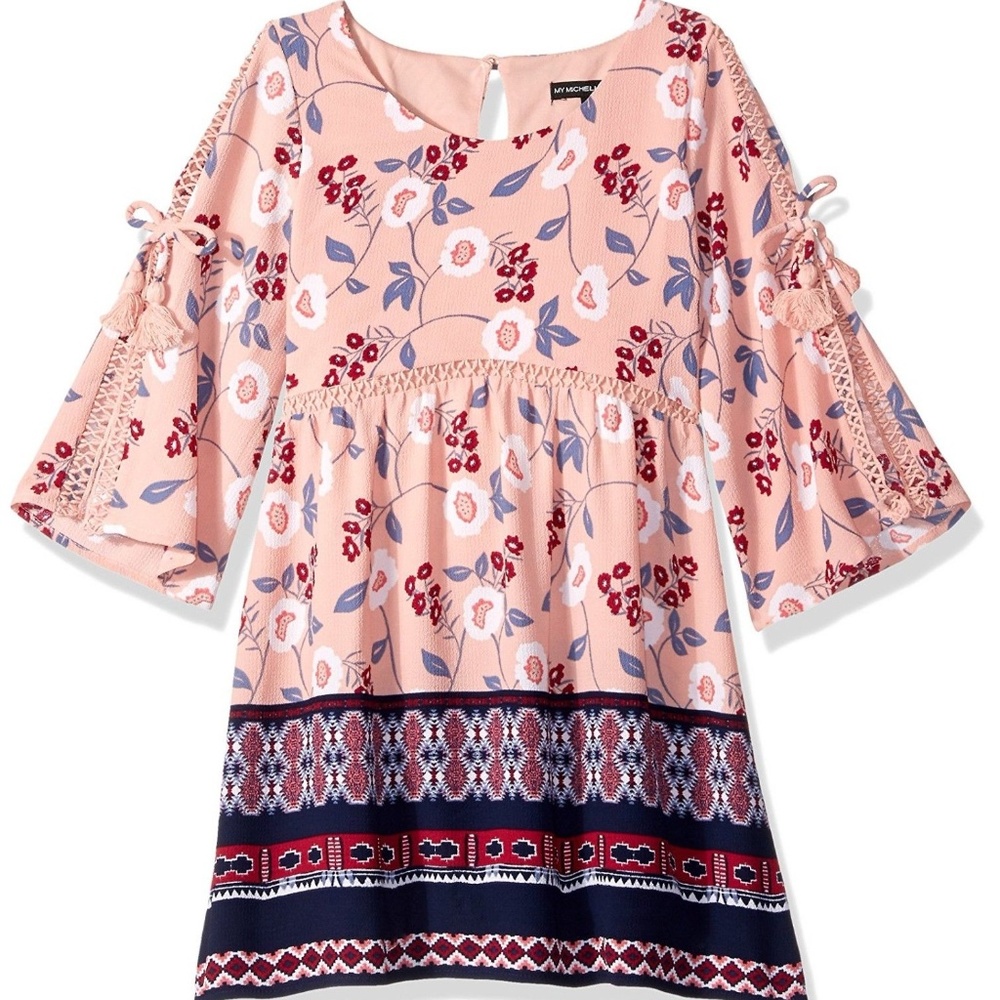 My Michelle Girls Crochet Bell Sleeve Floral‎ Boho Dress Size 7 New